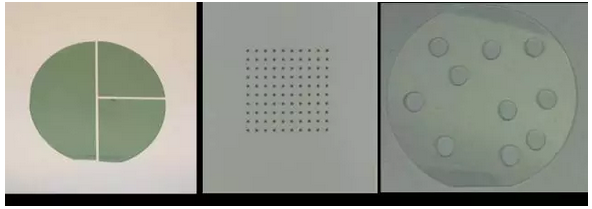 超快激光切割碳化硅（左）钻孔柔性陶瓷（中）切割蓝宝石（右）